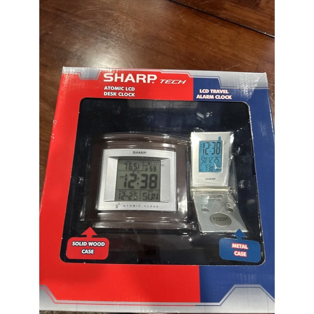Sharp‎ LED Atomic Clock & Travel Clock - NEW SPC324SC - Wood Metal Tech